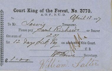 Document - ANCIENT ORDER OF FORESTERS NO 3770 COLLECTION: TO PAY