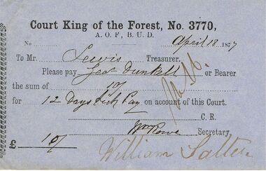 Document - ANCIENT ORDER OF FORESTERS NO 3770 COLLECTION: TO PAY