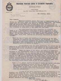 Document - BADHAM COLLECTION: LETTER C. COLLINS TO R. HUDDLE, BRANCH SECRETARY, A.F.U.L.E., BENDIGO