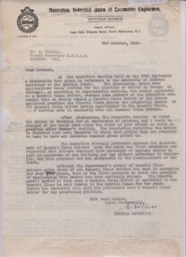 Document - BADHAM COLLECTION: LETTER TO R. HUDDLE, RE SENIORITY OF DRIVERS TO SPECIAL CLASS