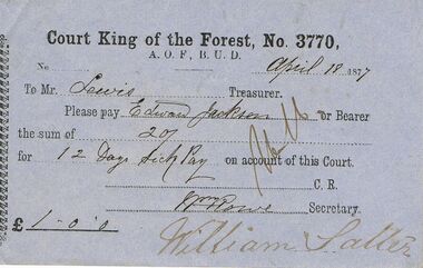 Document - ANCIENT ORDER OF FORESTERS NO 3770 COLLECTION: TO PAY