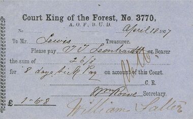 Document - ANCIENT ORDER OF FORESTERS NO 3770 COLLECTION: TO PAY