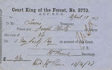 Document - ANCIENT ORDER OF FORESTERS NO 3770 COLLECTION: TO PAY