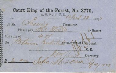 Document - ANCIENT ORDER OF FORESTERS NO 3770 COLLECTION: TO PAY