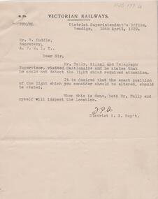 Document - BADHAM COLLECTION: VICTORIAN RAILWAYS LETTER TO R. HUDDLE