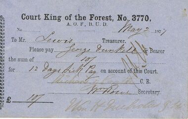 Document - ANCIENT ORDER OF FORESTERS NO 3770 COLLECTION: TO PAY