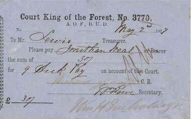 Document - ANCIENT ORDER OF FORESTERS NO 3770 COLLECTION: TO PAY