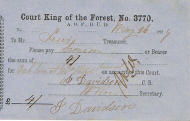 Document - ANCIENT ORDER OF FORESTERS NO 3770 COLLECTION: TO PAY