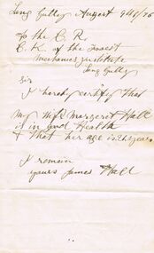 Document - ANCIENT ORDER OF FORESTERS NO 3770 COLLECTION: NOTE FROM JAMES HALL