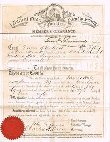 Document - ANCIENT ORDER OF FORESTERS NO 3770 COLLECTION: MEMBER'S CLEARANCE