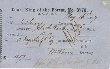 Document - ANCIENT ORDER OF FORESTERS NO 3770 COLLECTION: TO PAY