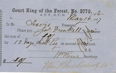 Document - ANCIENT ORDER OF FORESTERS NO 3770 COLLECTION: TO PAY