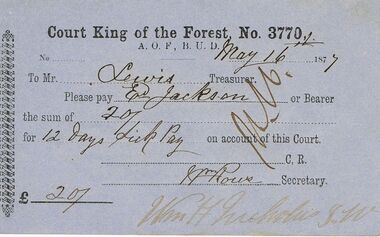 Document - ANCIENT ORDER OF FORESTERS NO 3770 COLLECTION: TO PAY