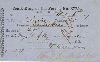 Document - ANCIENT ORDER OF FORESTERS NO 3770 COLLECTION: TO PAY
