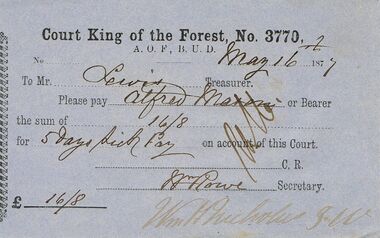 Document - ANCIENT ORDER OF FORESTERS NO 3770 COLLECTION: TO PAY
