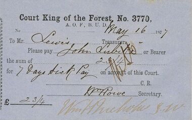 Document - ANCIENT ORDER OF FORESTERS NO 3770 COLLECTION: TO PAY