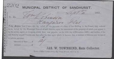 Document - 1862 SANDHURST RATE NOTICE, September 1862