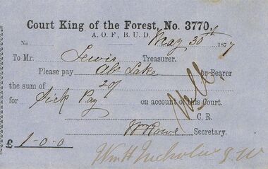 Document - ANCIENT ORDER OF FORESTERS NO 3770 COLLECTION: TO PAY