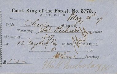 Document - ANCIENT ORDER OF FORESTERS NO 3770 COLLECTION: TO PAY