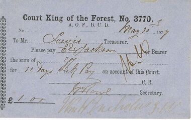 Document - ANCIENT ORDER OF FORESTERS NO 3770 COLLECTION: TO PAY