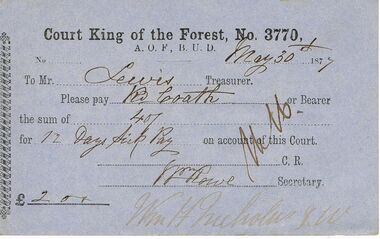 Document - ANCIENT ORDER OF FORESTERS NO 3770 COLLECTION: TO PAY