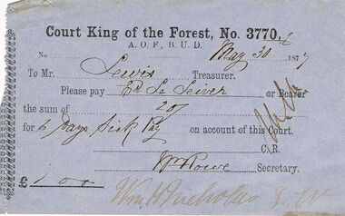 Document - ANCIENT ORDER OF FORESTERS NO 3770 COLLECTION: TO PAY