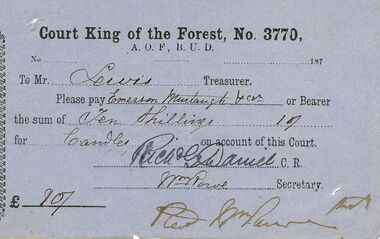 Document - ANCIENT ORDER OF FORESTERS NO 3770 COLLECTION: TO PAY