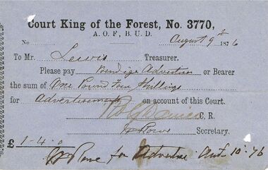 Document - ANCIENT ORDER OF FORESTERS NO 3770 COLLECTION: TO PAY