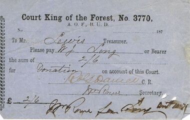 Document - ANCIENT ORDER OF FORESTERS NO 3770 COLLECTION: TO PAY