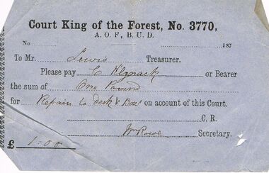 Document - ANCIENT ORDER OF FORESTERS NO 3770 COLLECTION: TO PAY