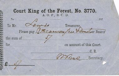 Document - ANCIENT ORDER OF FORESTERS NO 3770 COLLECTION: TO PAY