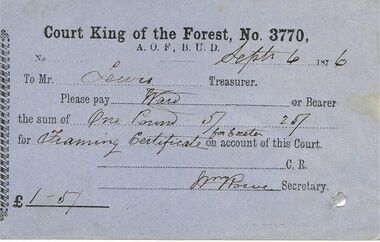 Document - ANCIENT ORDER OF FORESTERS NO 3770 COLLECTION: TO PAY