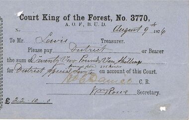 Document - ANCIENT ORDER OF FORESTERS NO 3770 COLLECTION: TO PAY