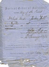 Document - ANCIENT ORDER OF FORESTERS NO 3770 COLLECTION: APPLICATION
