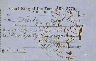 Document - ANCIENT ORDER OF FORESTERS NO 3770 COLLECTION: TO PAY