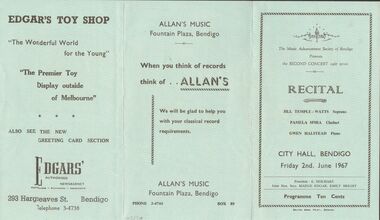 Document - RECITAL, CITY HALL, BENDIGO, 2 June, 1967