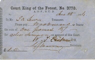 Document - ANCIENT ORDER OF FORESTERS NO 3770 COLLECTION: TO PAY