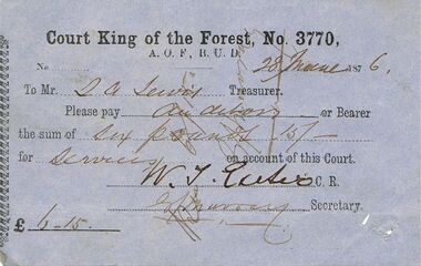 Document - ANCIENT ORDER OF FORESTERS NO 3770 COLLECTION: TO PAY