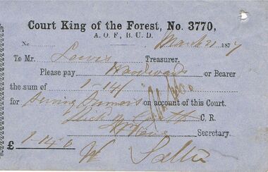 Document - ANCIENT ORDER OF FORESTERS NO 3770 COLLECTION: TO PAY