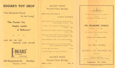 Document - THE MELBOURNE CHORALE, CITY HALL, BENDIGO, 17 September, 1966