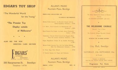 Document - THE MELBOURNE CHORALE, CITY HALL, BENDIGO, 17 September, 1966