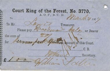 Document - ANCIENT ORDER OF FORESTERS NO 3770 COLLECTION: TO PAY