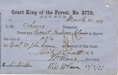 Document - ANCIENT ORDER OF FORESTERS NO 3770 COLLECTION: TO PAY