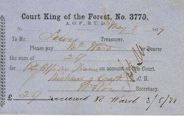 Document - ANCIENT ORDER OF FORESTERS NO 3770 COLLECTION: TO PAY
