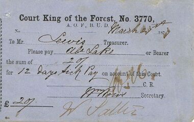 Document - ANCIENT ORDER OF FORESTERS NO 3770 COLLECTION: TO PAY