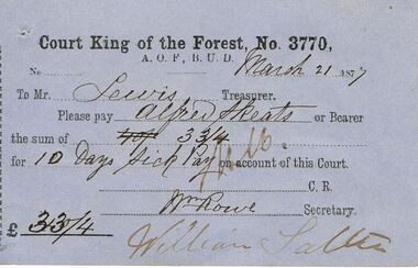 Document - ANCIENT ORDER OF FORESTERS NO 3770 COLLECTION: TO PAY