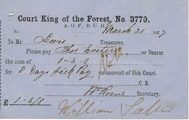 Document - ANCIENT ORDER OF FORESTERS NO 3770 COLLECTION: TO PAY
