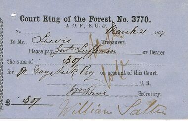Document - ANCIENT ORDER OF FORESTERS NO 3770 COLLECTION: TO PAY