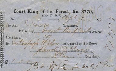 Document - ANCIENT ORDER OF FORESTERS NO 3770 COLLECTION: TO PAY