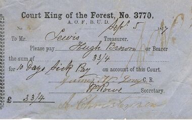 Document - ANCIENT ORDER OF FORESTERS NO 3770 COLLECTION: TO PAY